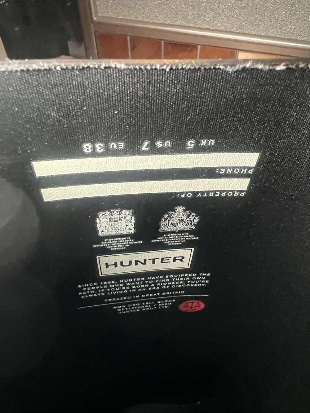 Hunter Original Tall Black Gloss Rain Boots, sz 7 - Picture 6 of 8